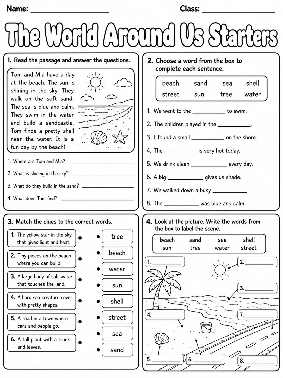 The World Around Us Starters Vocabulary Worksheet Pack page 7 printable worksheet preview
