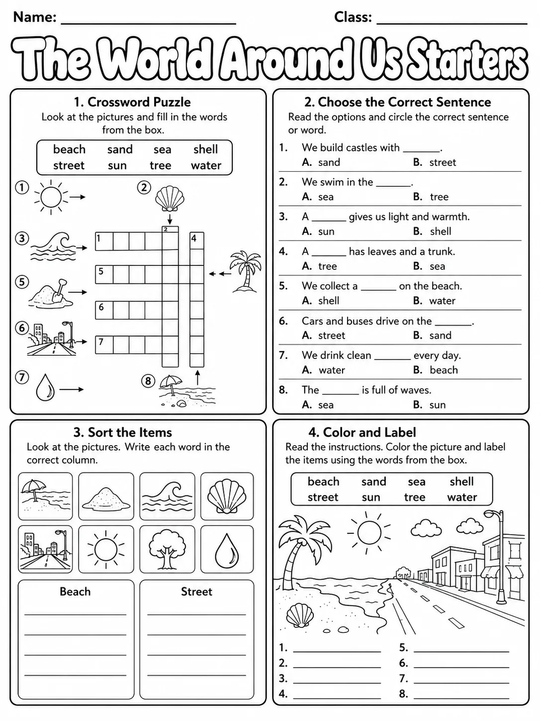 The World Around Us Starters Vocabulary Worksheet Pack page 8 printable worksheet preview