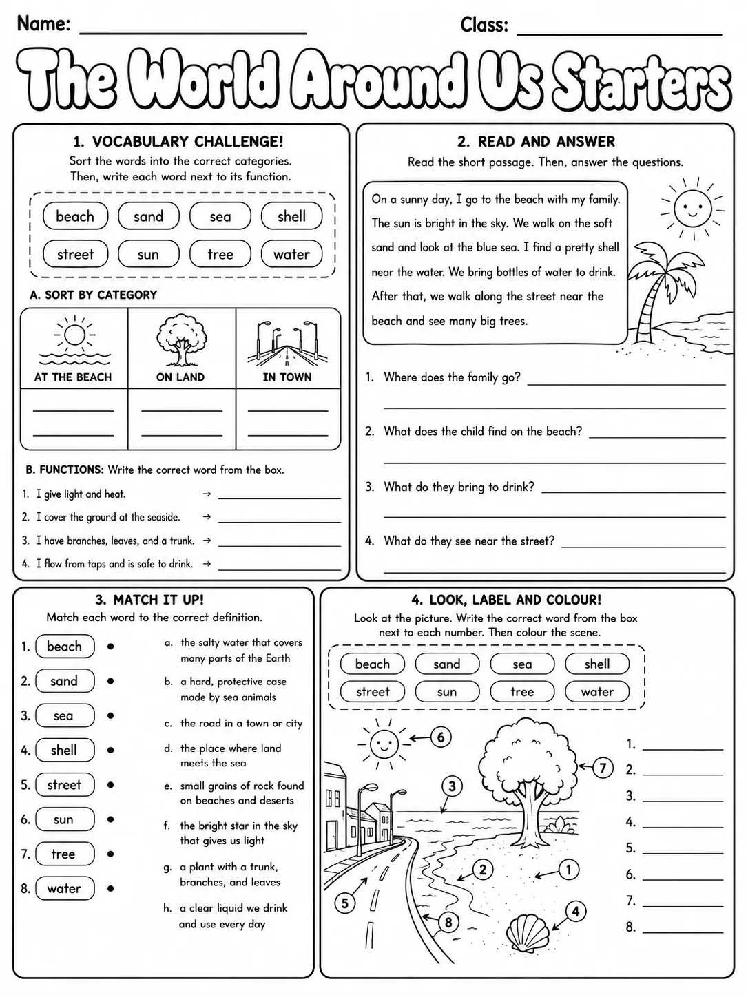 The World Around Us Starters Vocabulary Worksheet Pack page 9 printable worksheet preview