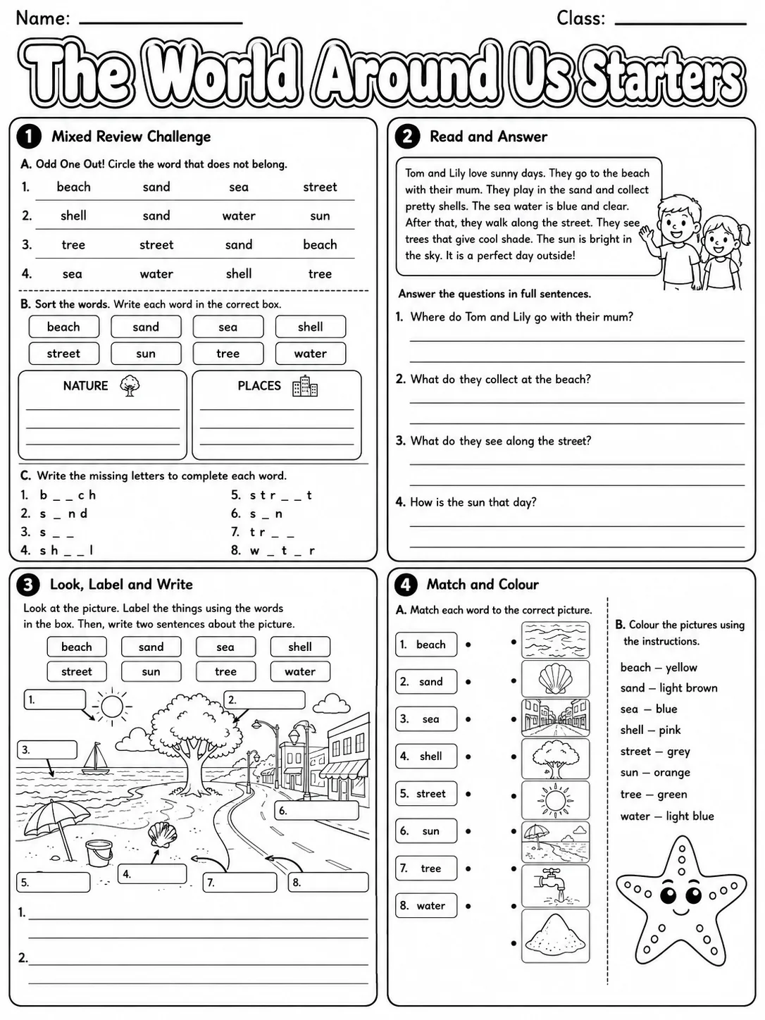 The World Around Us Starters Vocabulary Worksheet Pack page 10 printable worksheet preview