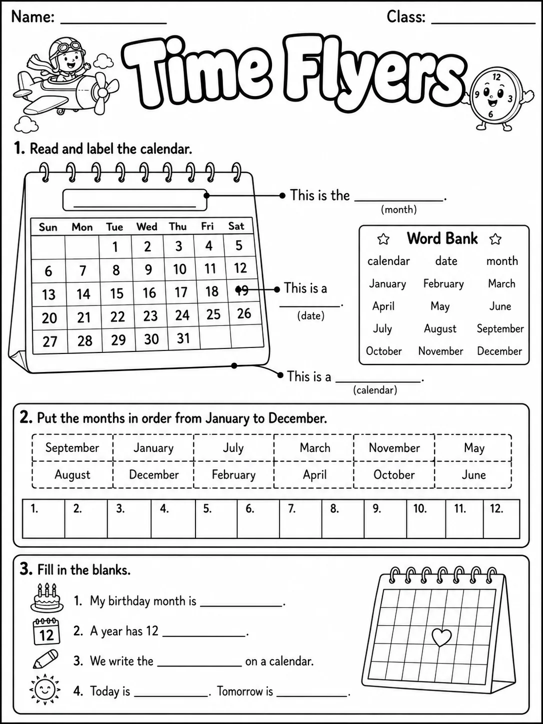 Time Flyers Vocabulary Worksheet Pack page 2 printable worksheet preview