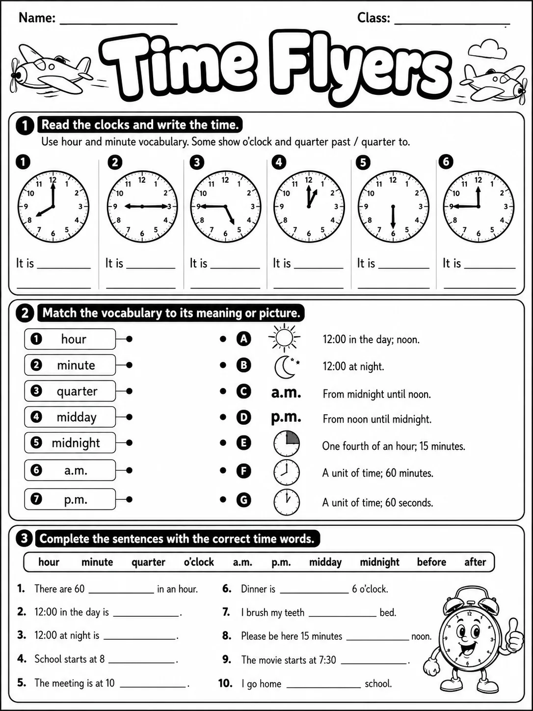 Time Flyers Vocabulary Worksheet Pack page 4 printable worksheet preview