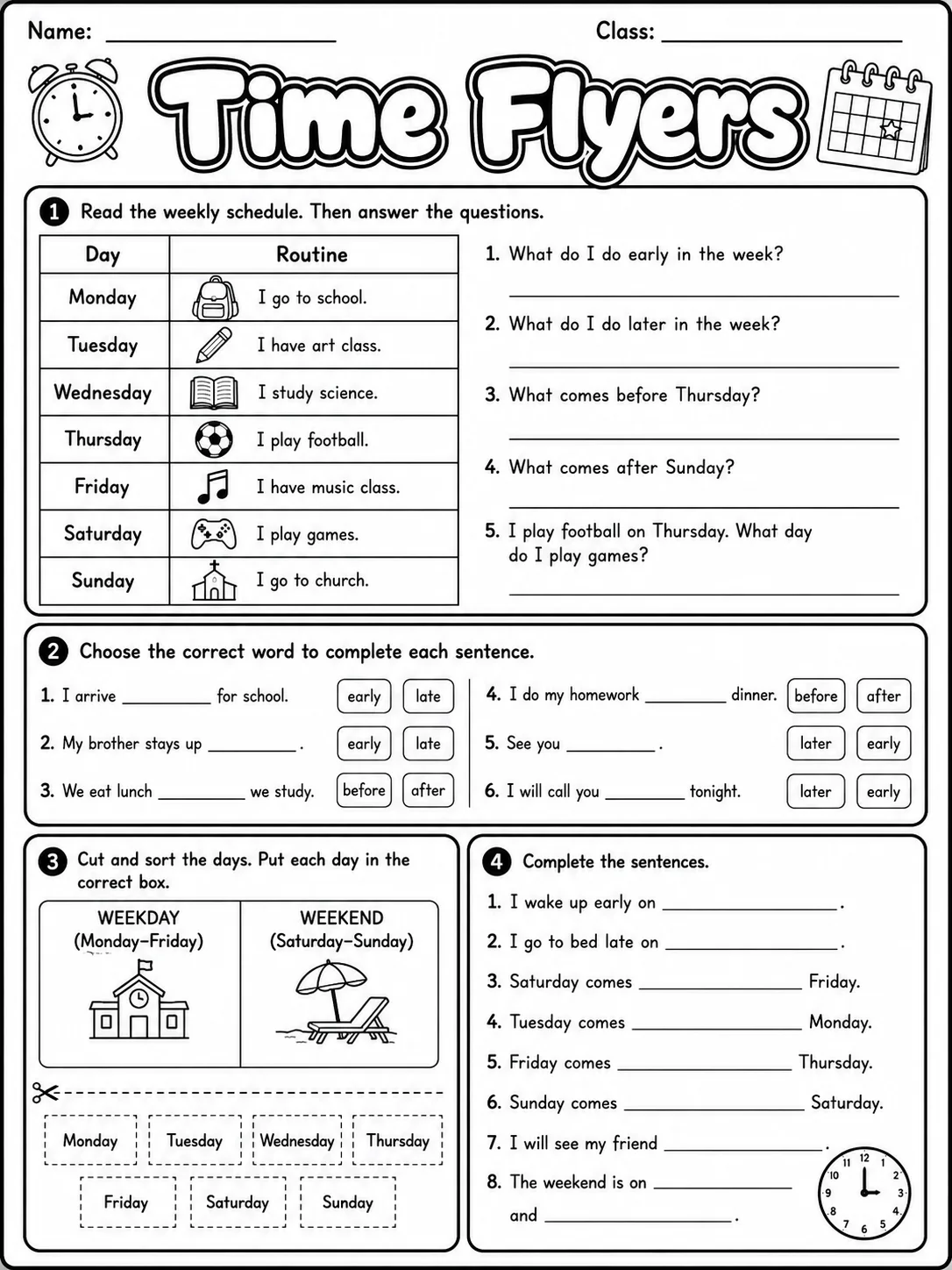 Time Flyers Vocabulary Worksheet Pack page 5 printable worksheet preview