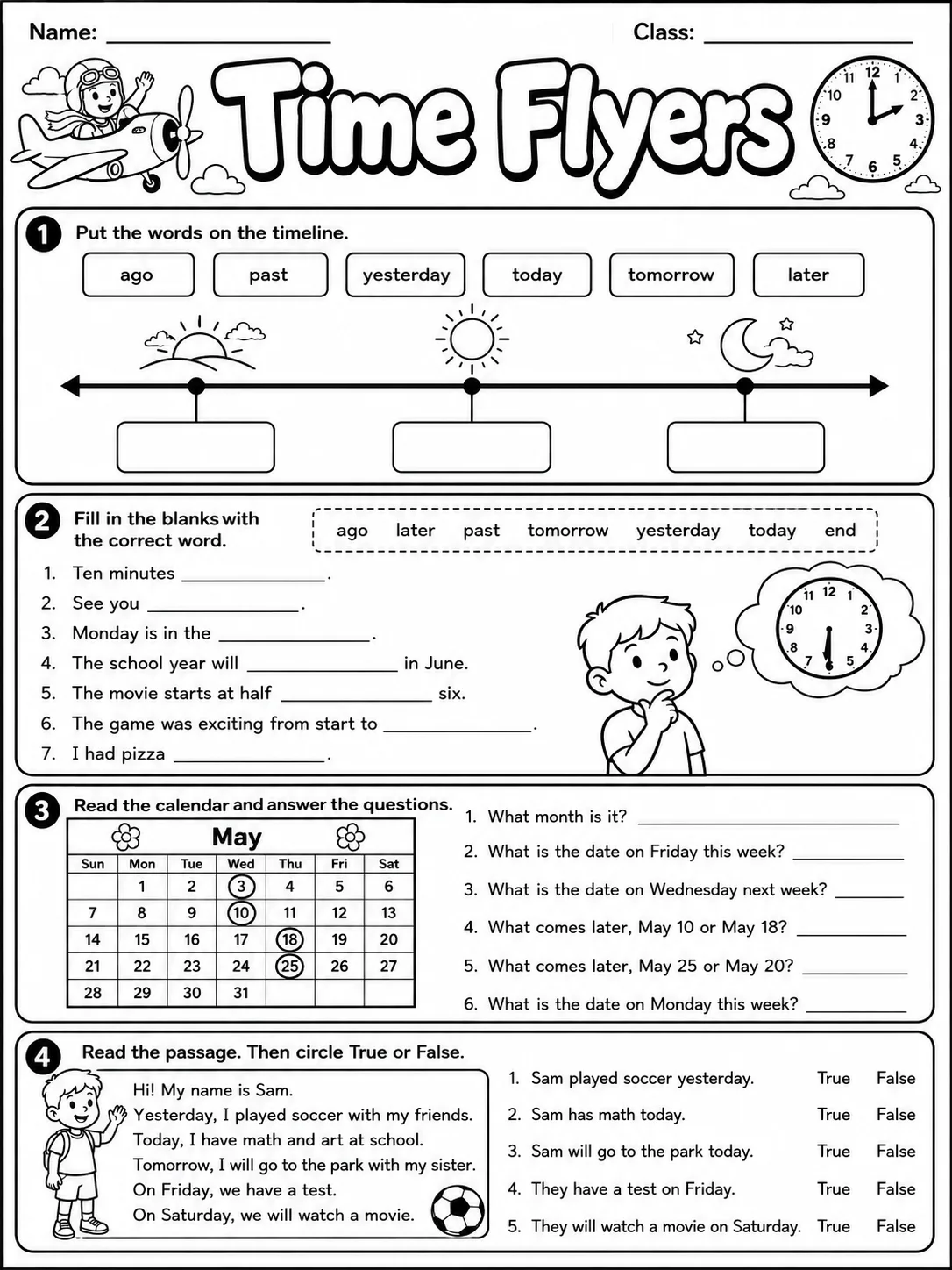 Time Flyers Vocabulary Worksheet Pack page 6 printable worksheet preview