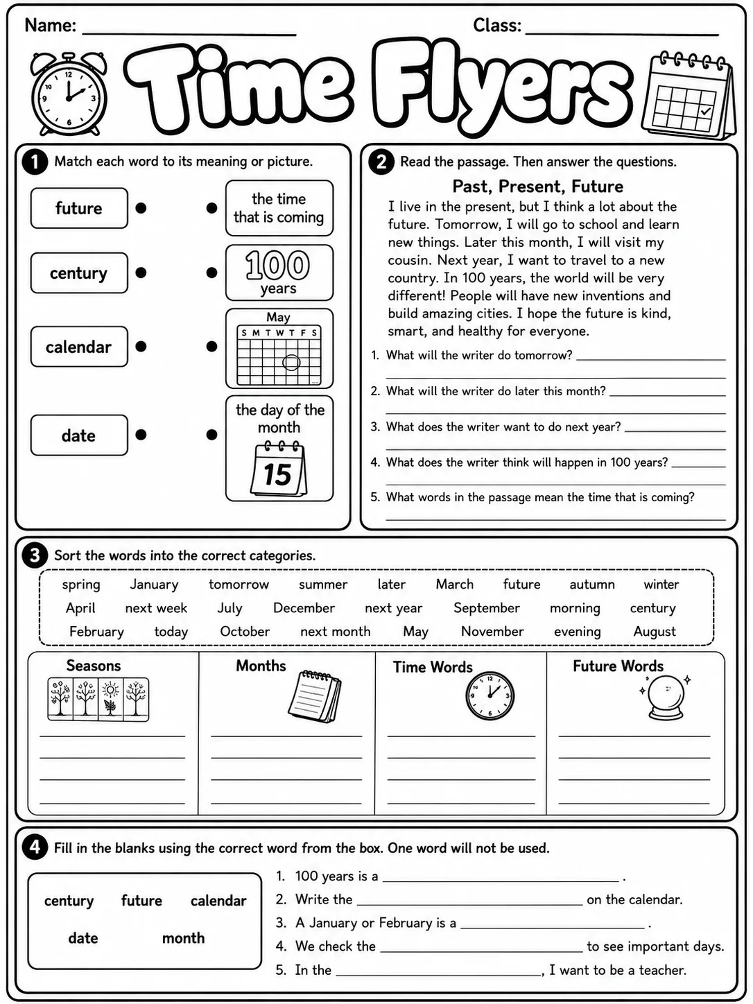 Time Flyers Vocabulary Worksheet Pack page 8 printable worksheet preview