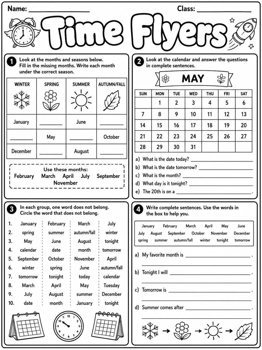Time Flyers Vocabulary Worksheet Pack page 9 printable worksheet preview