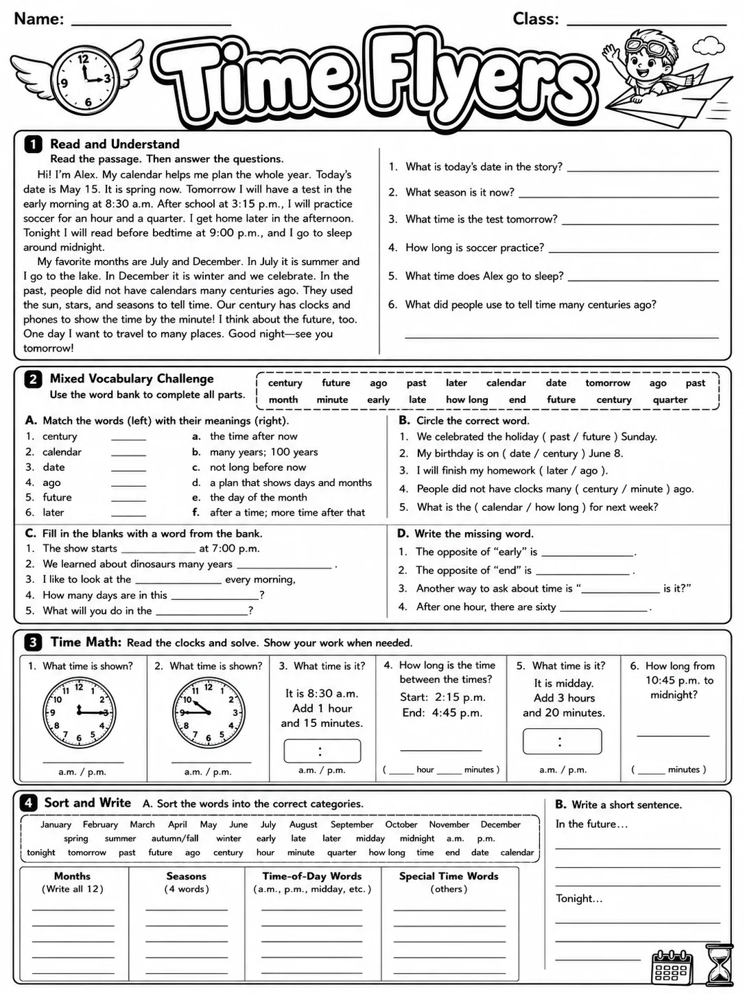 Time Flyers Vocabulary Worksheet Pack page 10 printable worksheet preview