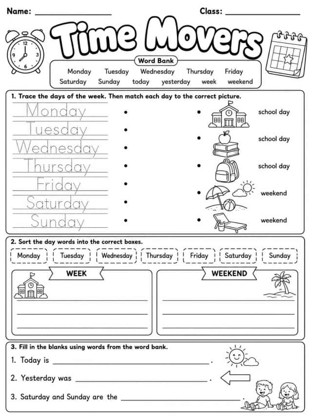 Time Movers Vocabulary Worksheet Pack