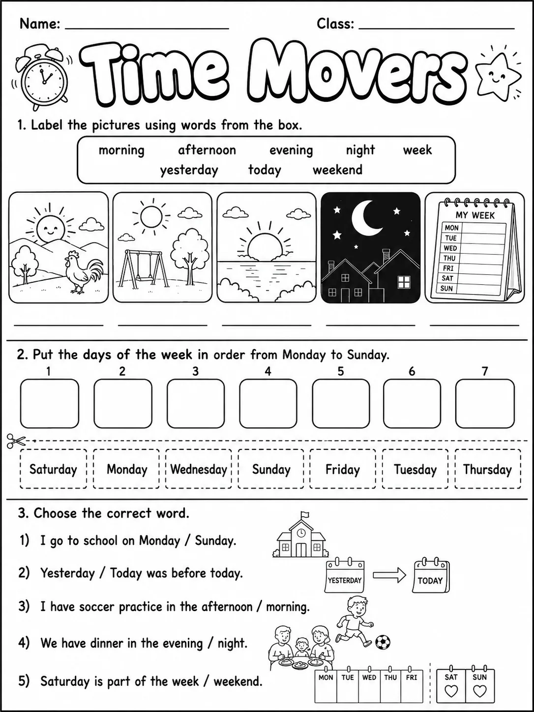 Time Movers Vocabulary Worksheet Pack page 2 printable worksheet preview