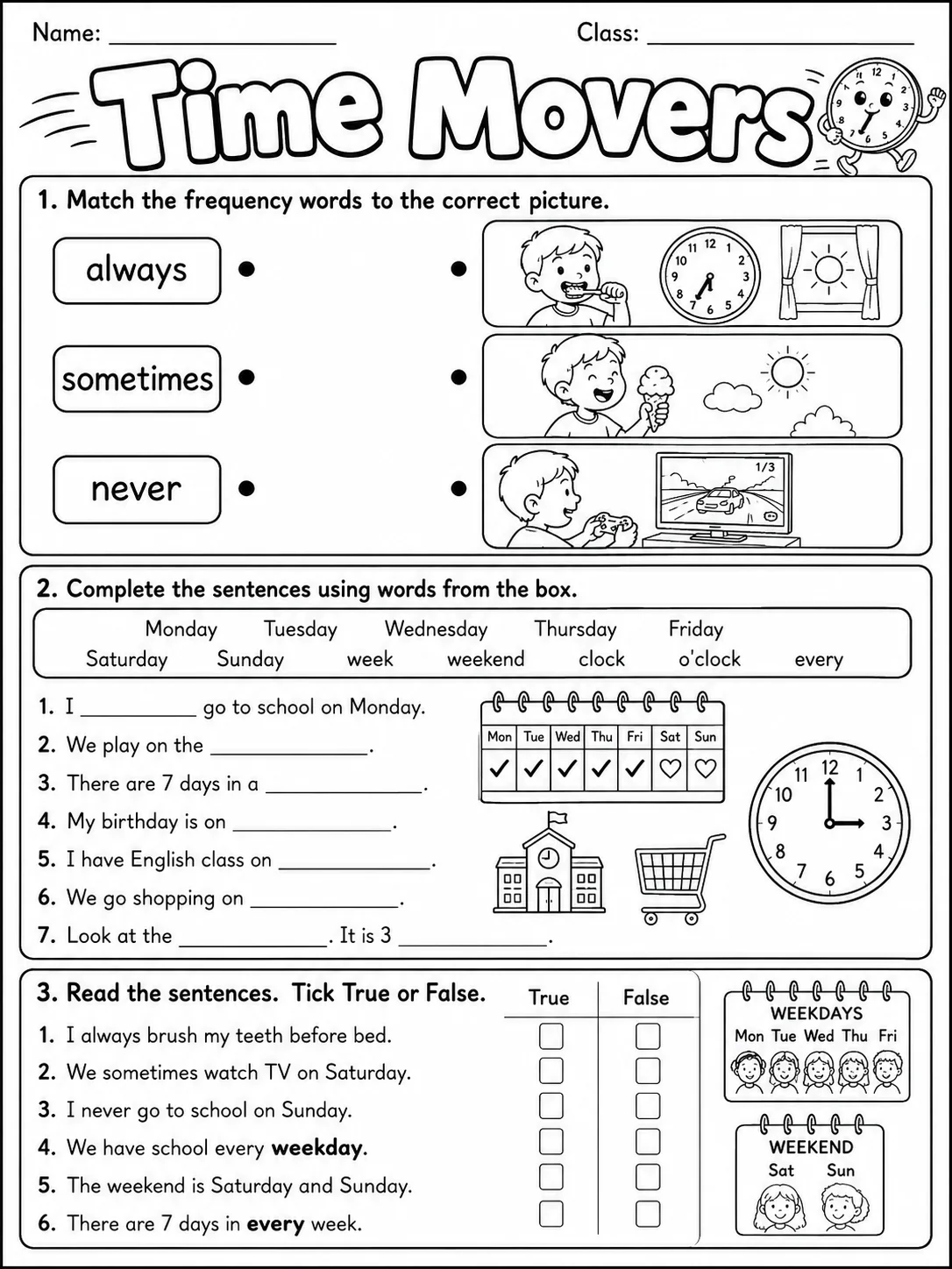 Time Movers Vocabulary Worksheet Pack page 4 printable worksheet preview