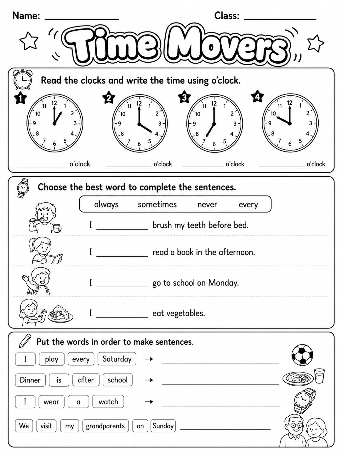 Time Movers Vocabulary Worksheet Pack page 5 printable worksheet preview