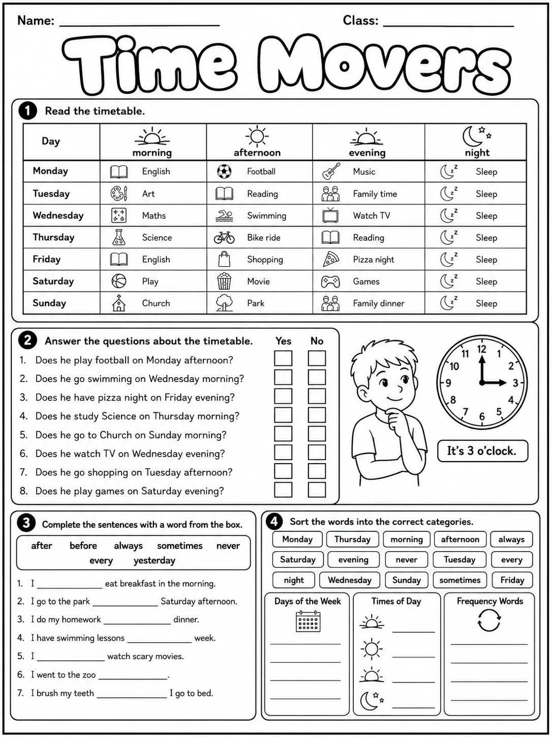Time Movers Vocabulary Worksheet Pack page 6 printable worksheet preview