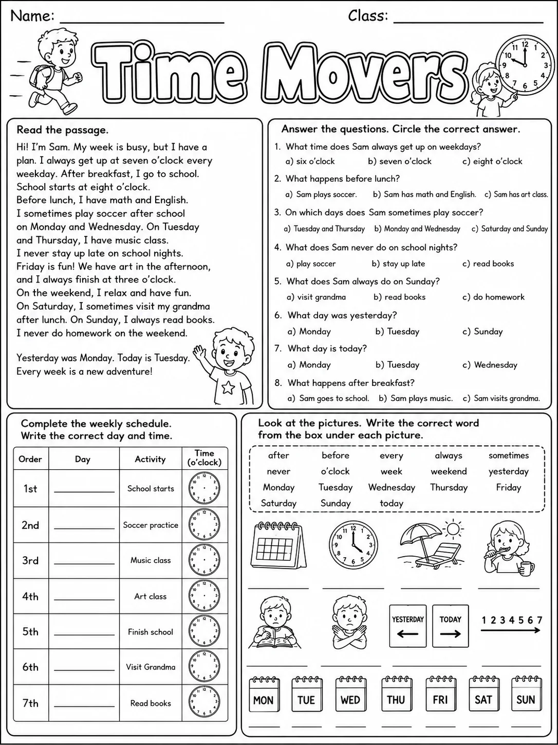 Time Movers Vocabulary Worksheet Pack page 7 printable worksheet preview