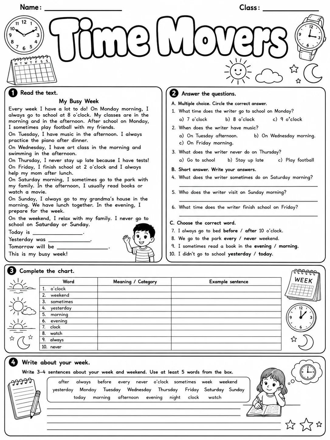 Time Movers Vocabulary Worksheet Pack page 9 printable worksheet preview