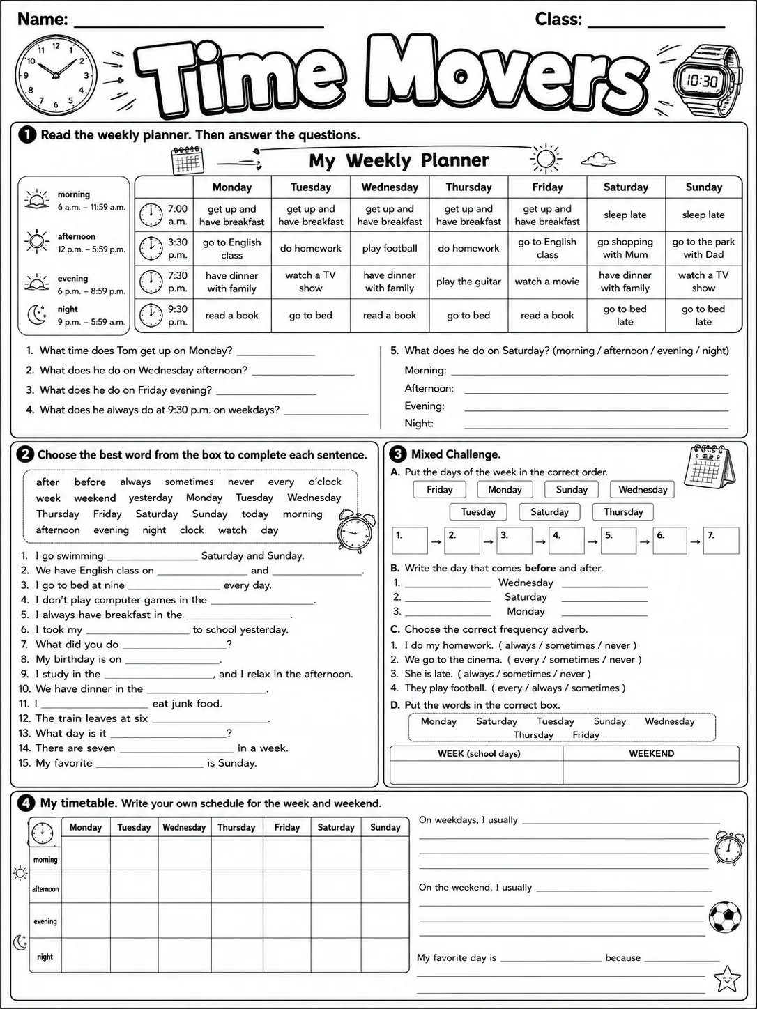Time Movers Vocabulary Worksheet Pack page 10 printable worksheet preview