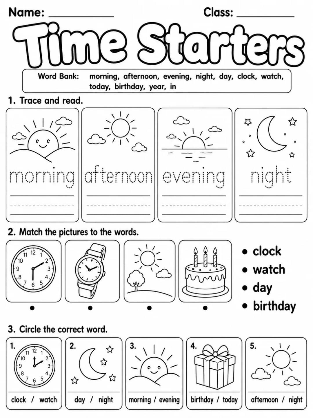 Time Starters Vocabulary Worksheet Pack printable Starters English worksheet pack preview from KiwiBee
