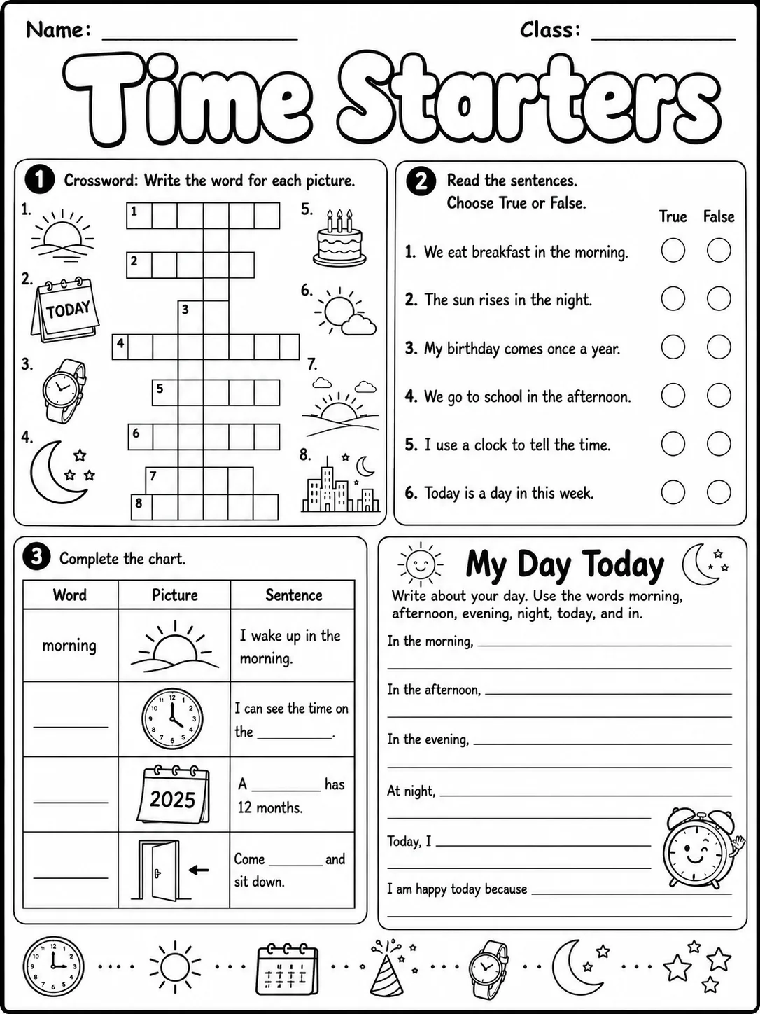 Time Starters Vocabulary Worksheet Pack page 9 printable worksheet preview