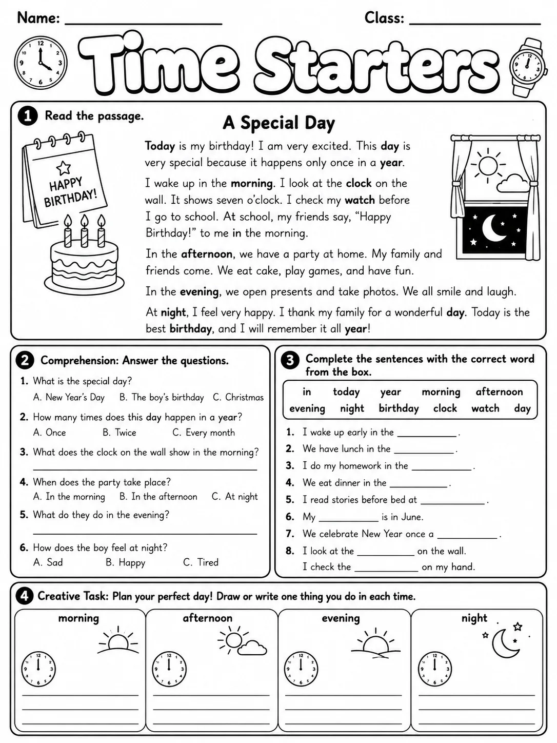 Time Starters Vocabulary Worksheet Pack page 10 printable worksheet preview
