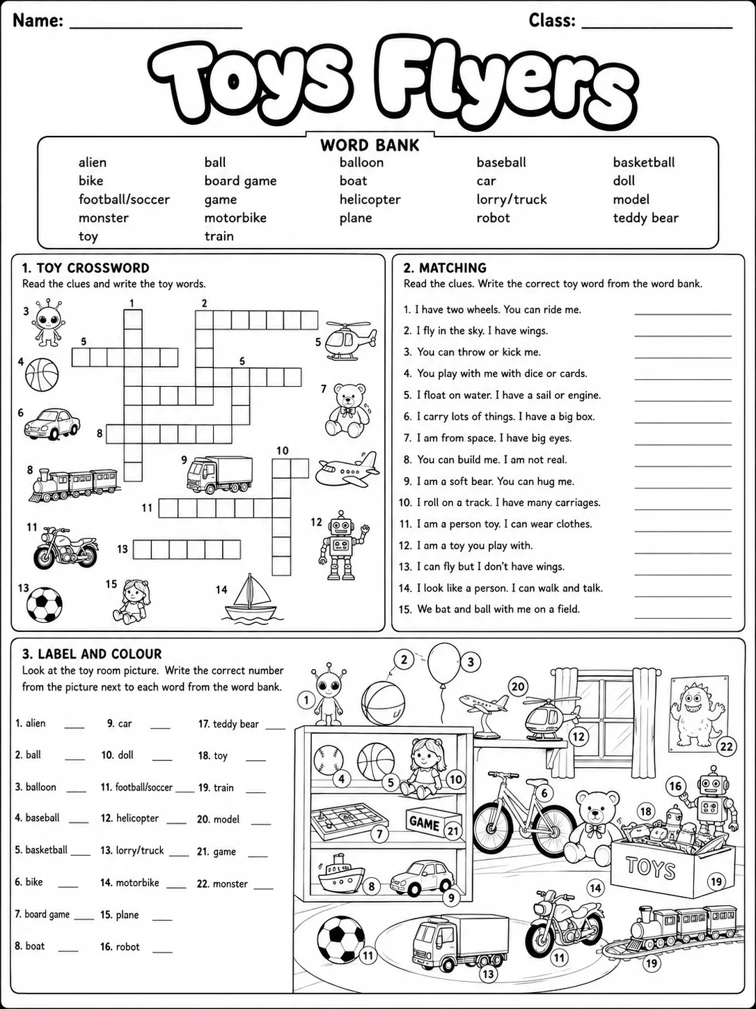 Toys Flyers Vocabulary Worksheet Pack page 4 printable worksheet preview