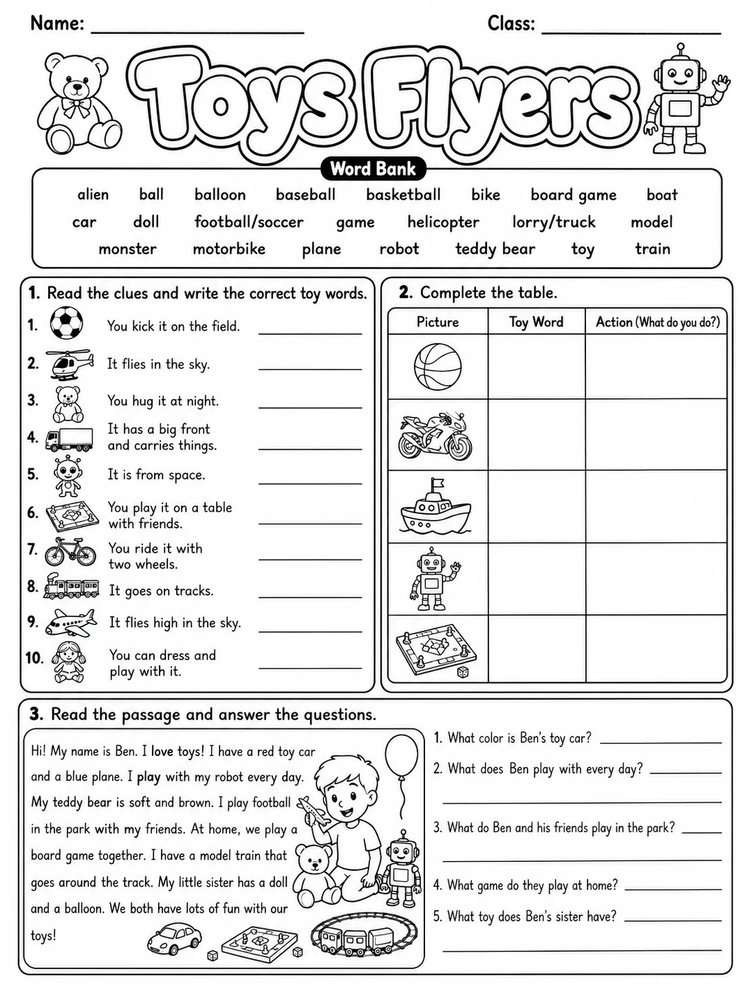 Toys Flyers Vocabulary Worksheet Pack page 5 printable worksheet preview