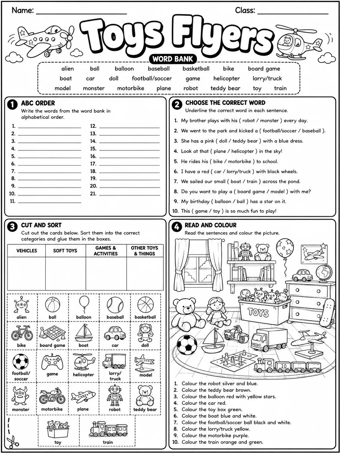 Toys Flyers Vocabulary Worksheet Pack page 6 printable worksheet preview