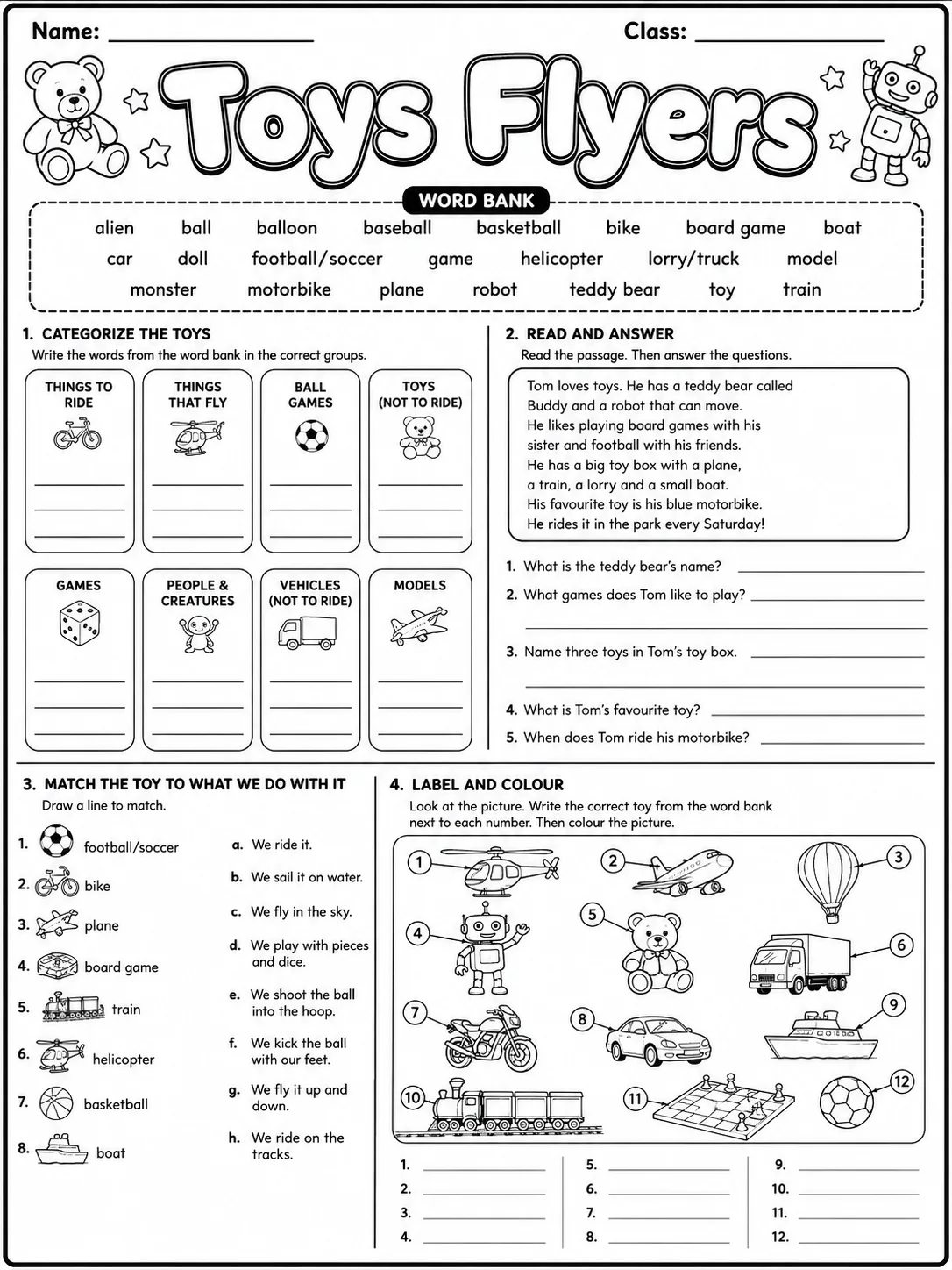 Toys Flyers Vocabulary Worksheet Pack page 8 printable worksheet preview