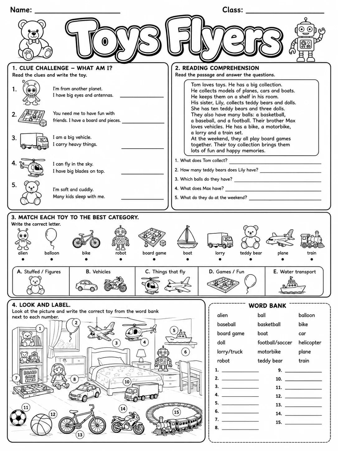 Toys Flyers Vocabulary Worksheet Pack page 9 printable worksheet preview
