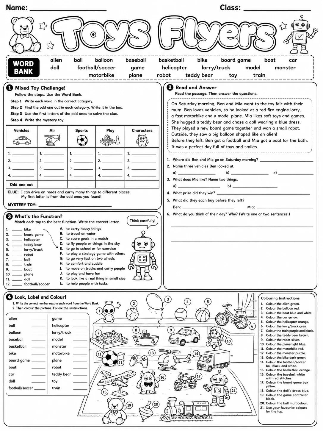 Toys Flyers Vocabulary Worksheet Pack page 10 printable worksheet preview