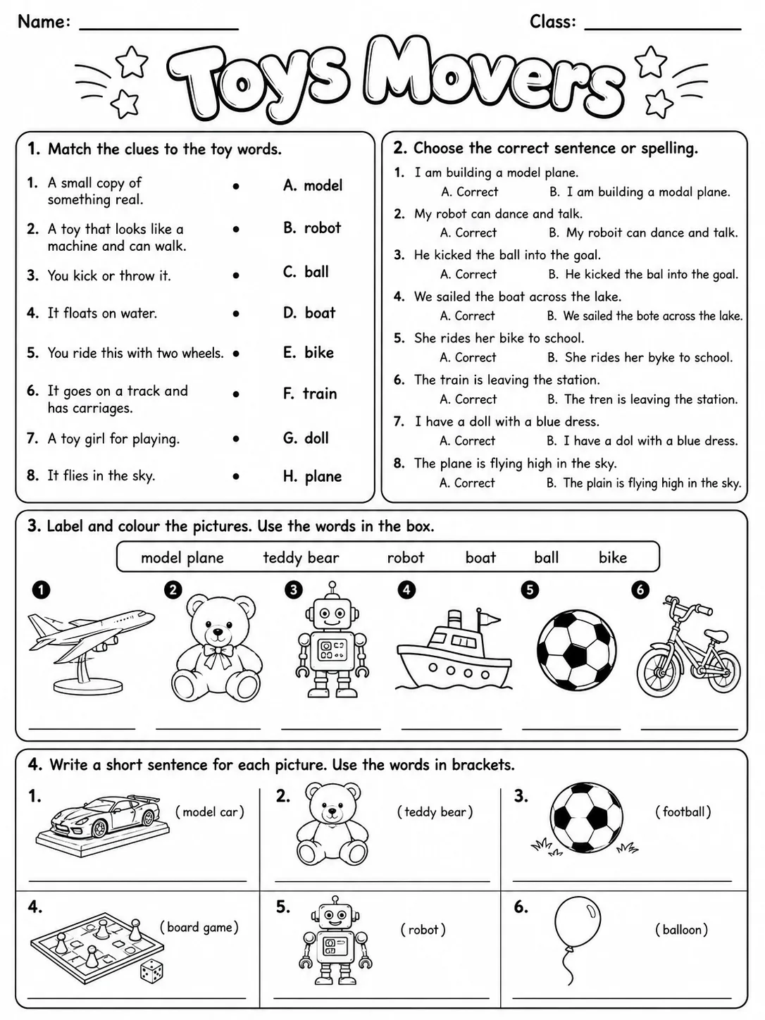 Toys Movers Vocabulary Worksheet Pack page 5 printable worksheet preview