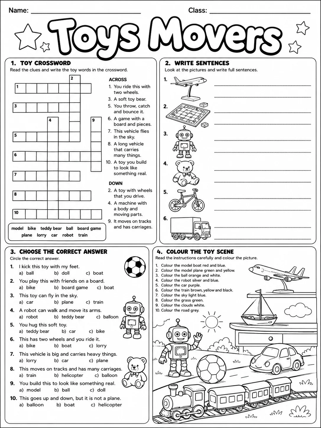 Toys Movers Vocabulary Worksheet Pack page 7 printable worksheet preview