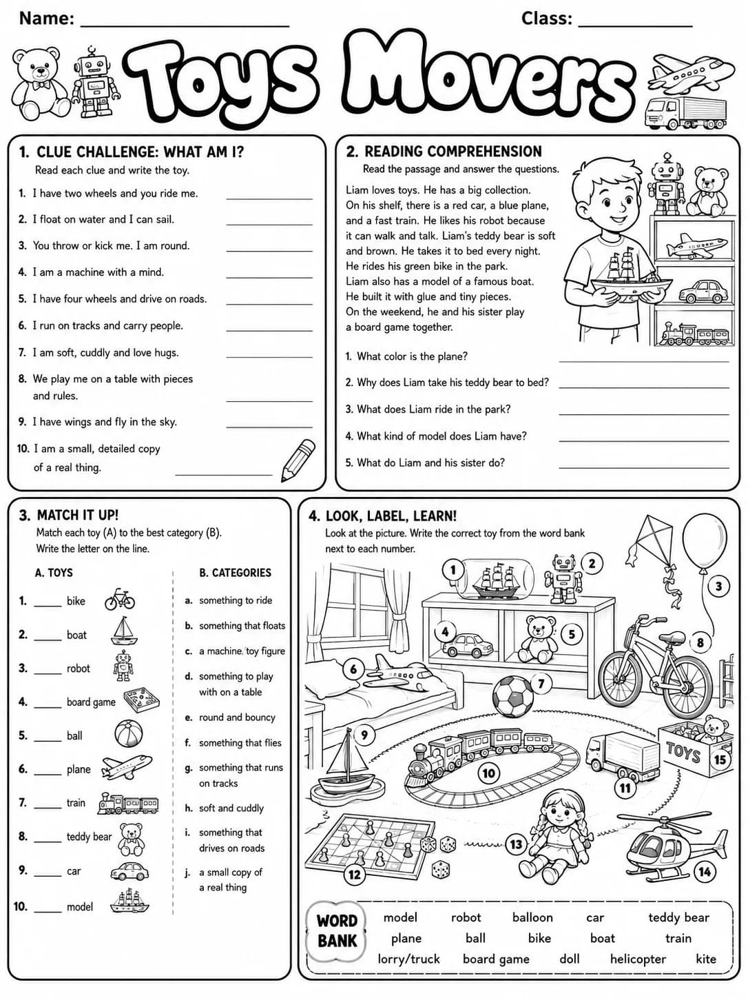 Toys Movers Vocabulary Worksheet Pack page 8 printable worksheet preview