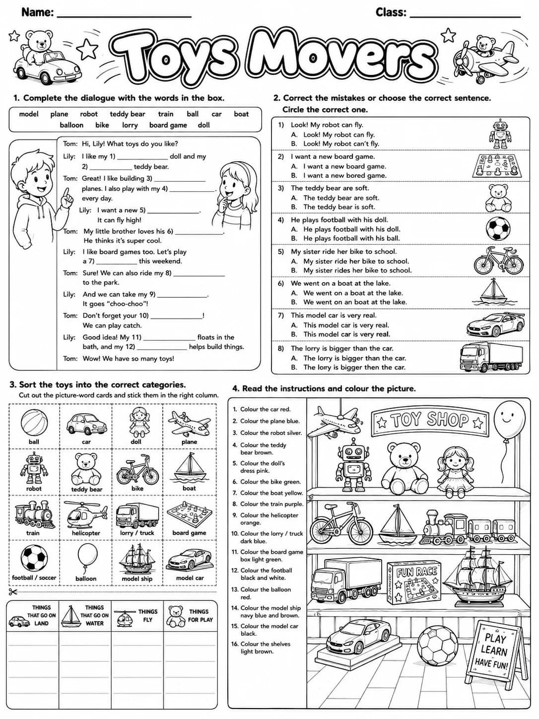 Toys Movers Vocabulary Worksheet Pack page 9 printable worksheet preview