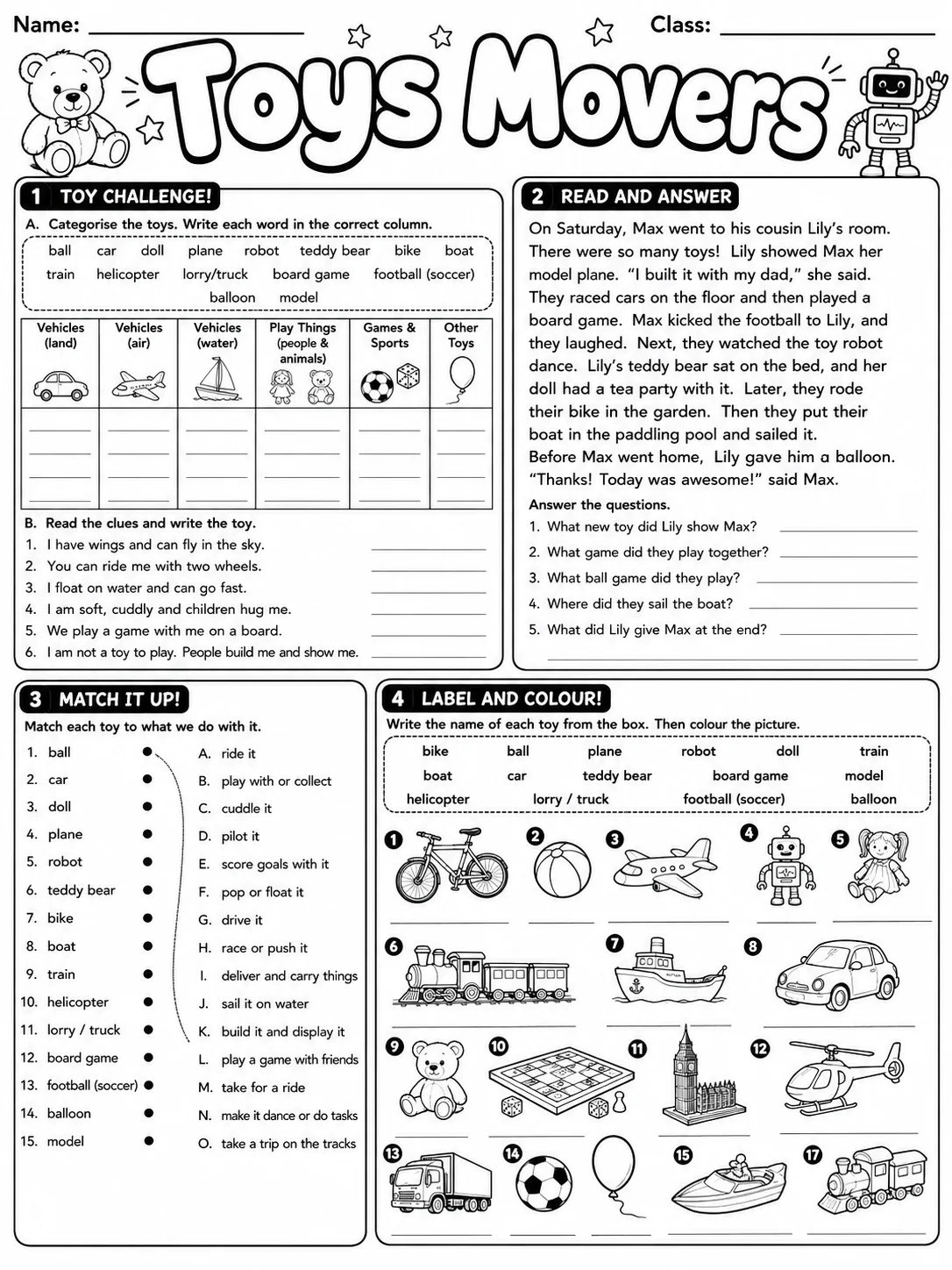 Toys Movers Vocabulary Worksheet Pack page 10 printable worksheet preview
