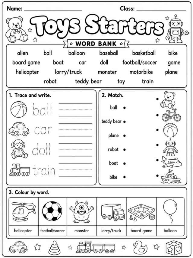 Toys Starters Vocabulary Worksheet Pack