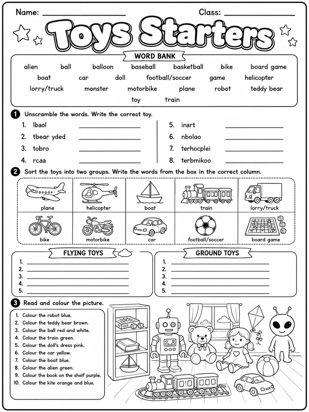 Toys Starters Vocabulary Worksheet Pack page 3 printable worksheet preview