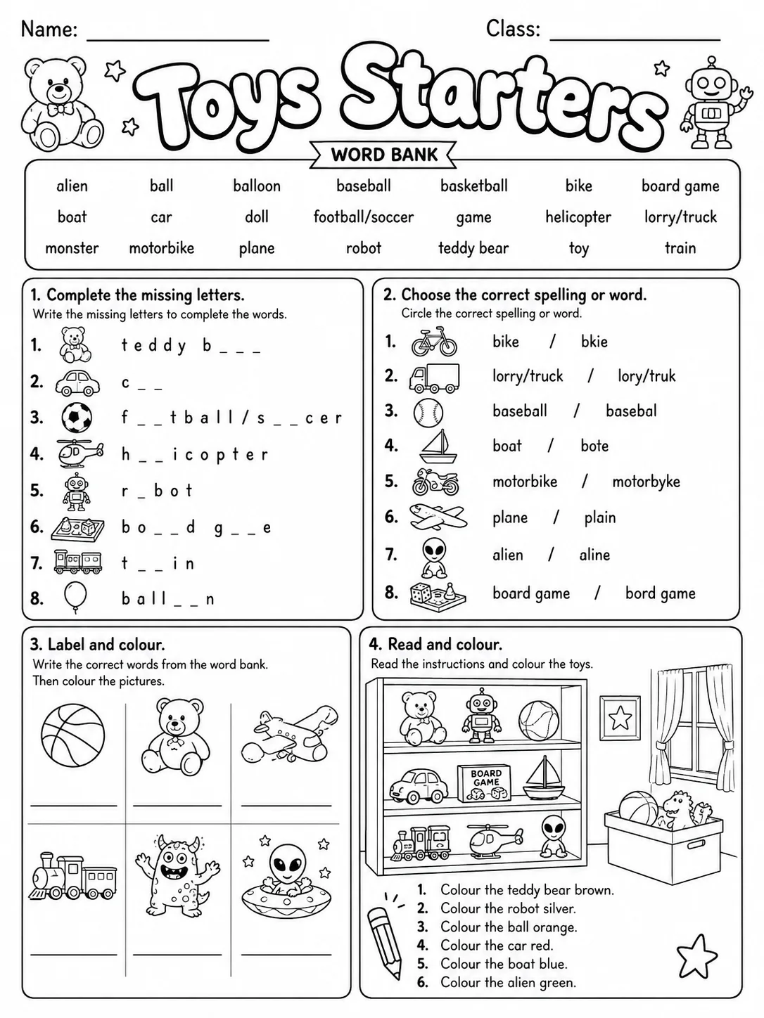 Toys Starters Vocabulary Worksheet Pack page 6 printable worksheet preview