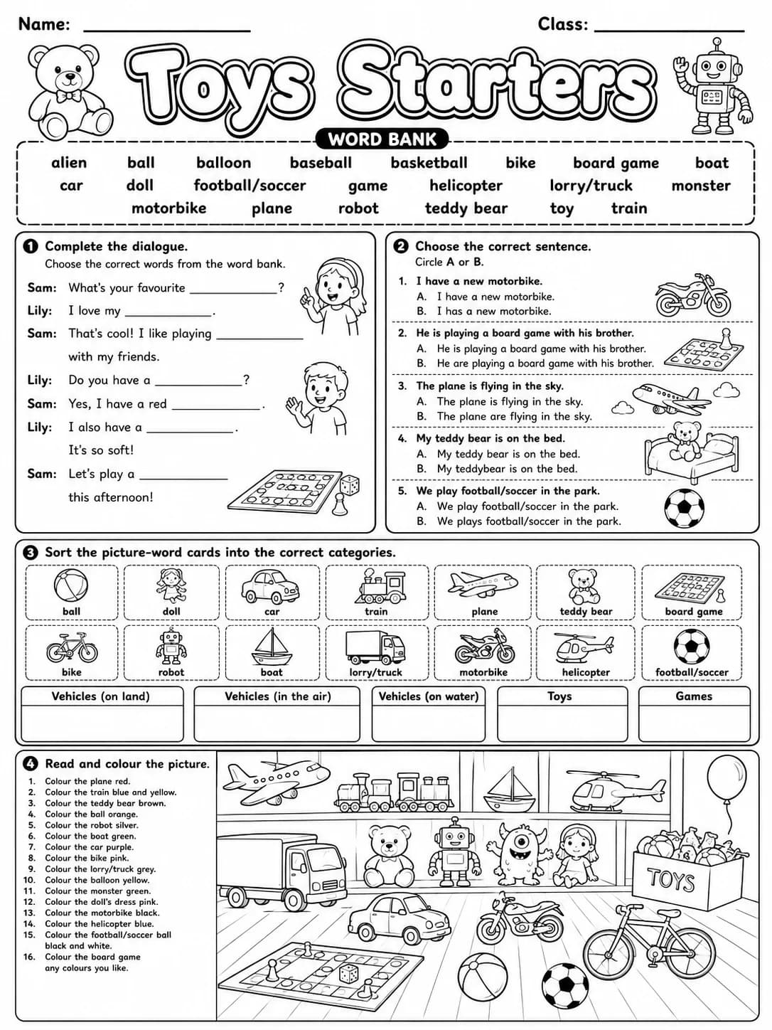 Toys Starters Vocabulary Worksheet Pack page 8 printable worksheet preview