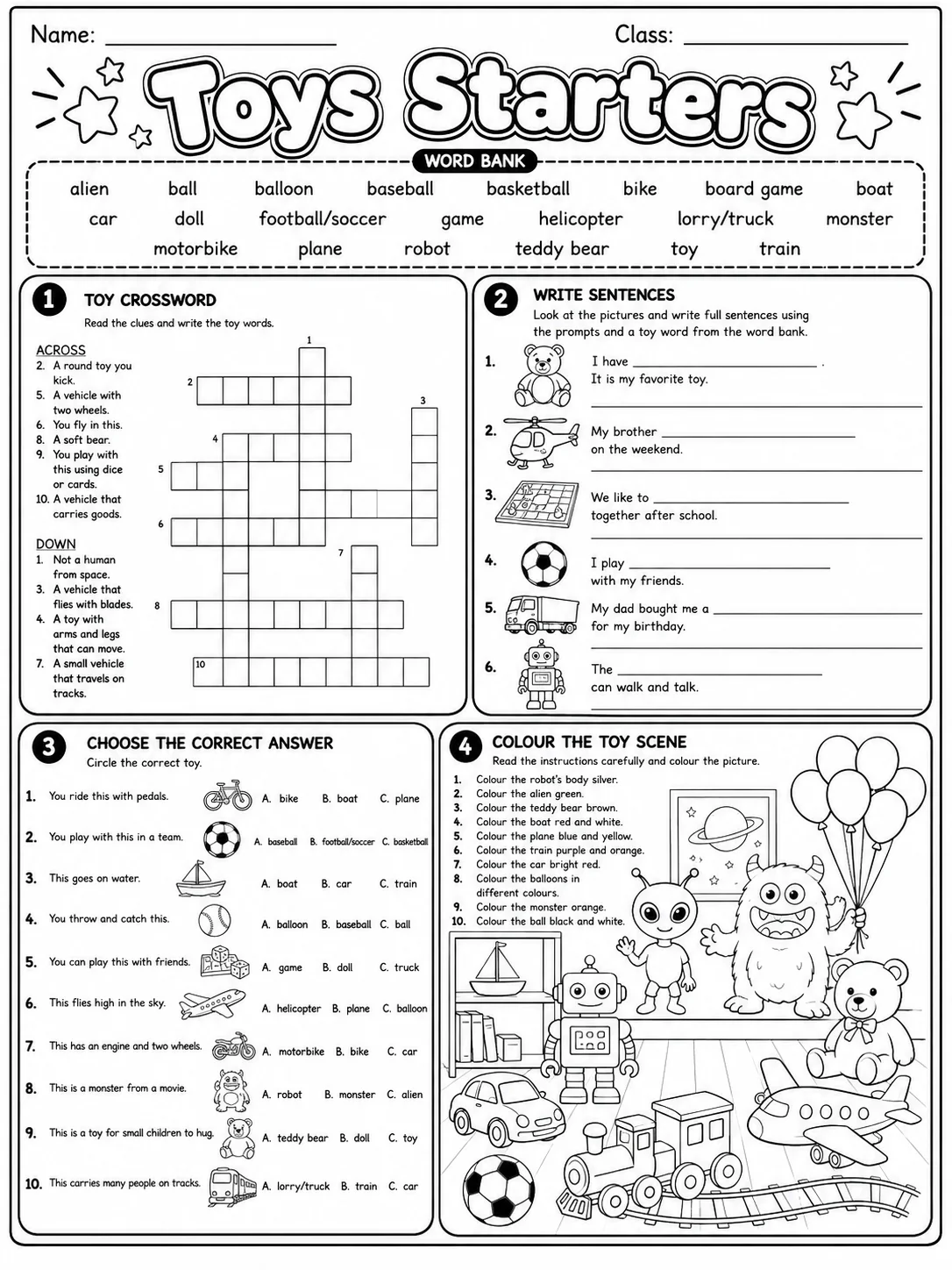 Toys Starters Vocabulary Worksheet Pack page 9 printable worksheet preview