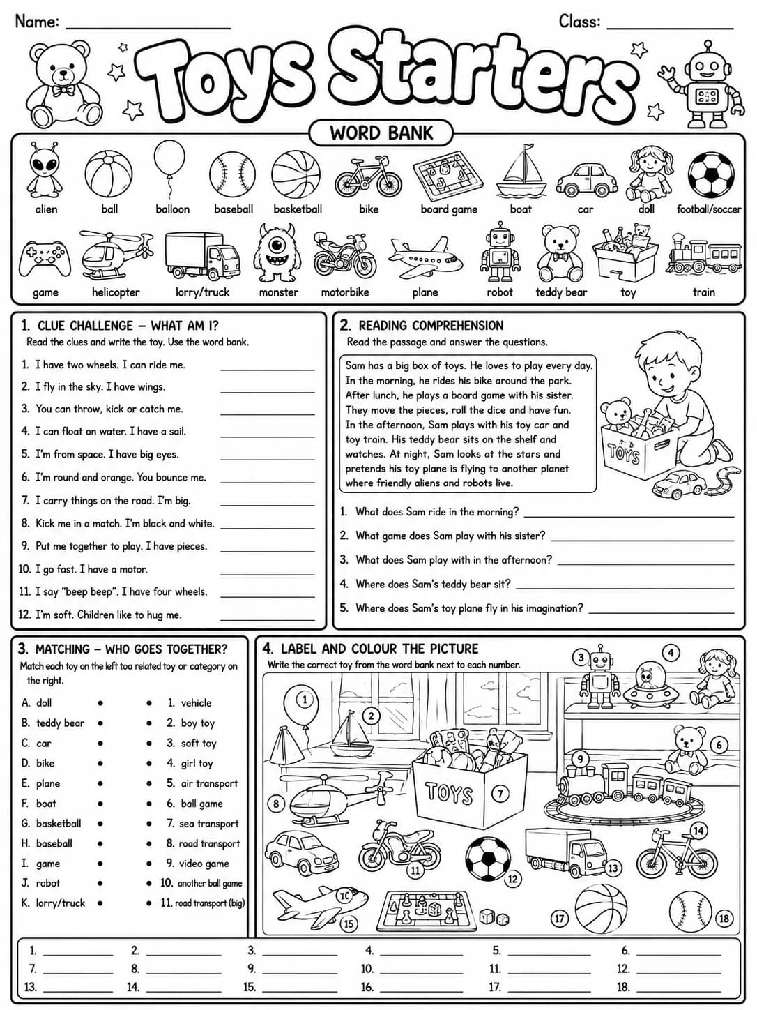 Toys Starters Vocabulary Worksheet Pack page 10 printable worksheet preview