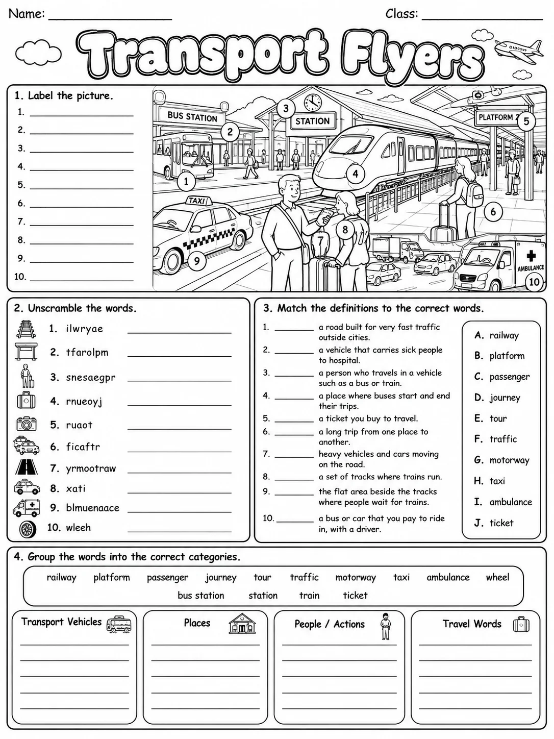 Transport Flyers Vocabulary Worksheet Pack page 5 printable worksheet preview