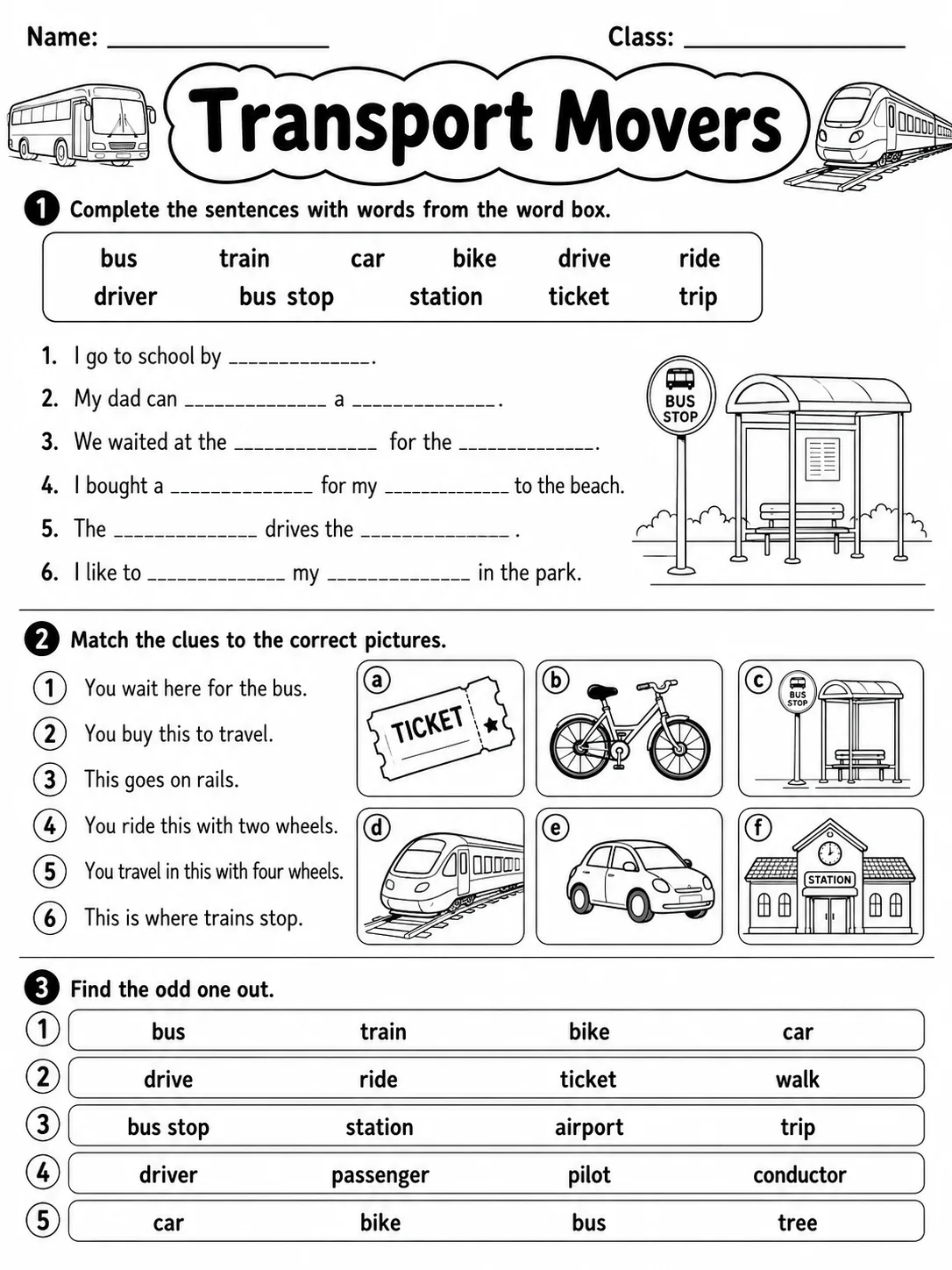 Transport Movers Vocabulary Worksheet Pack - Set 2 page 3 printable worksheet preview
