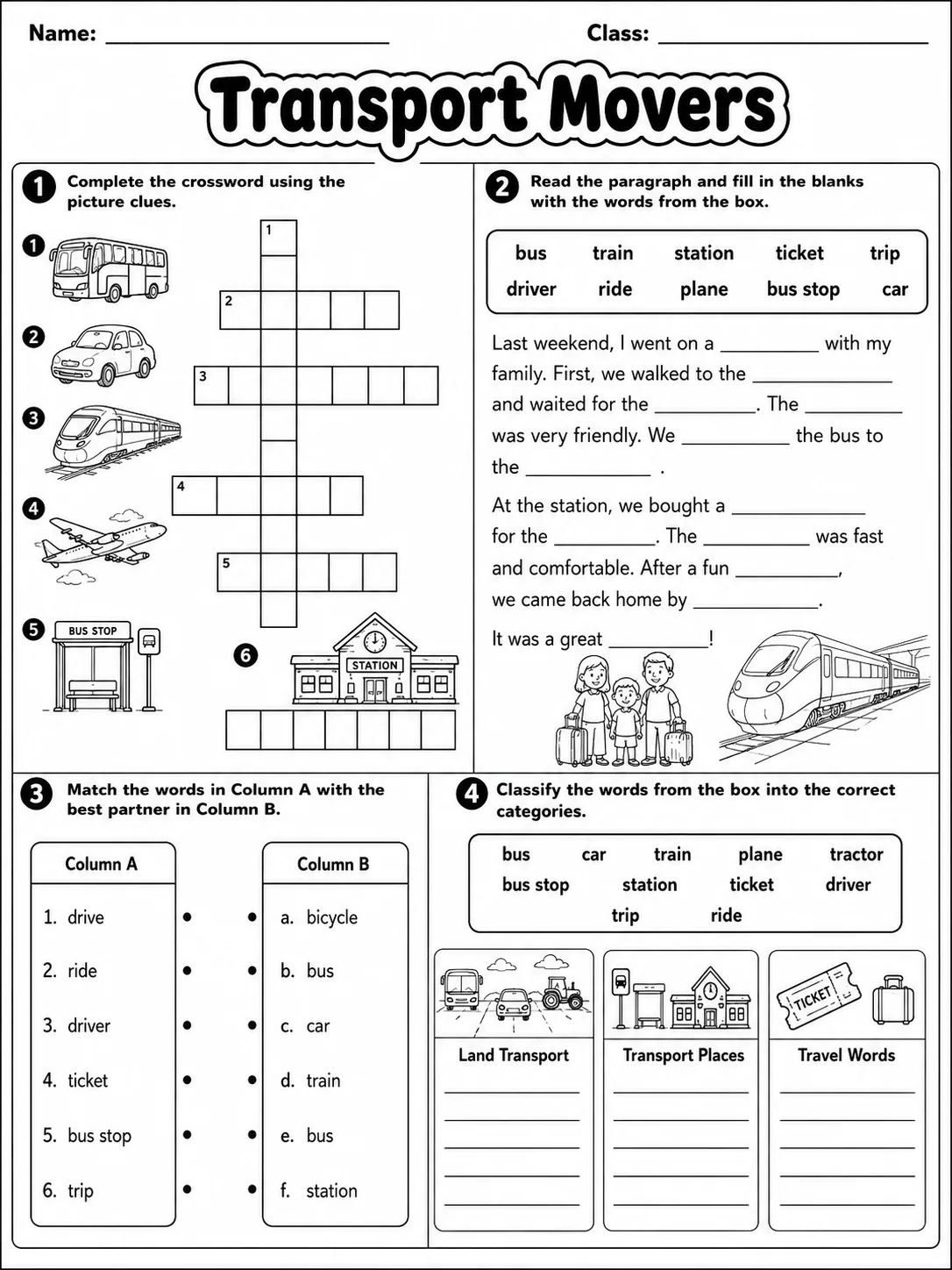 Transport Movers Vocabulary Worksheet Pack - Set 2 page 6 printable worksheet preview