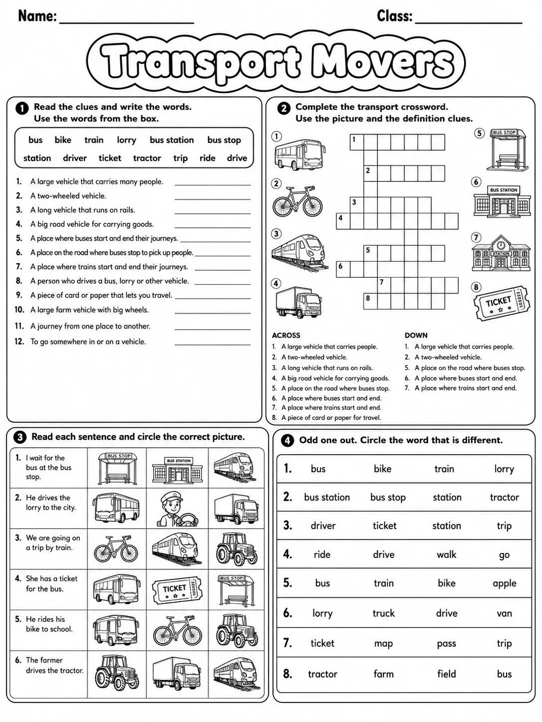 Transport Movers Vocabulary Worksheet Pack - Set 2 page 7 printable worksheet preview