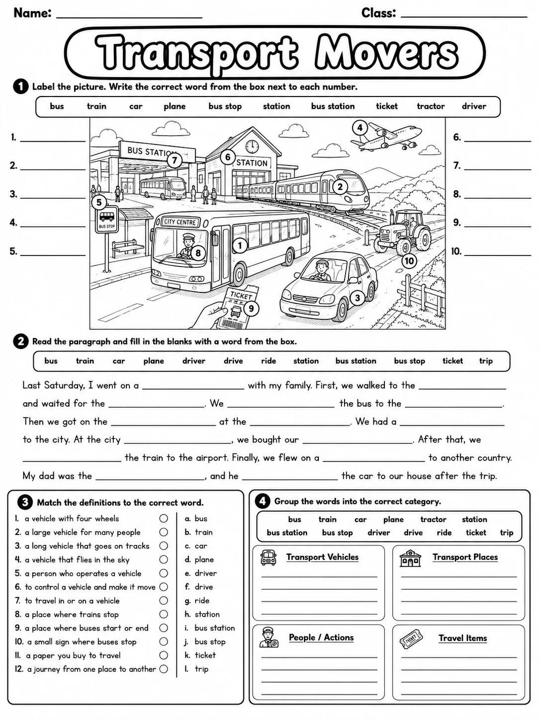 Transport Movers Vocabulary Worksheet Pack - Set 2 page 8 printable worksheet preview