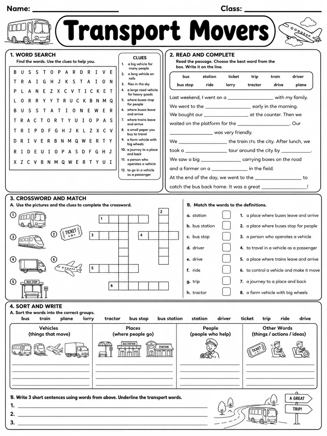 Transport Movers Vocabulary Worksheet Pack - Set 2 page 10 printable worksheet preview