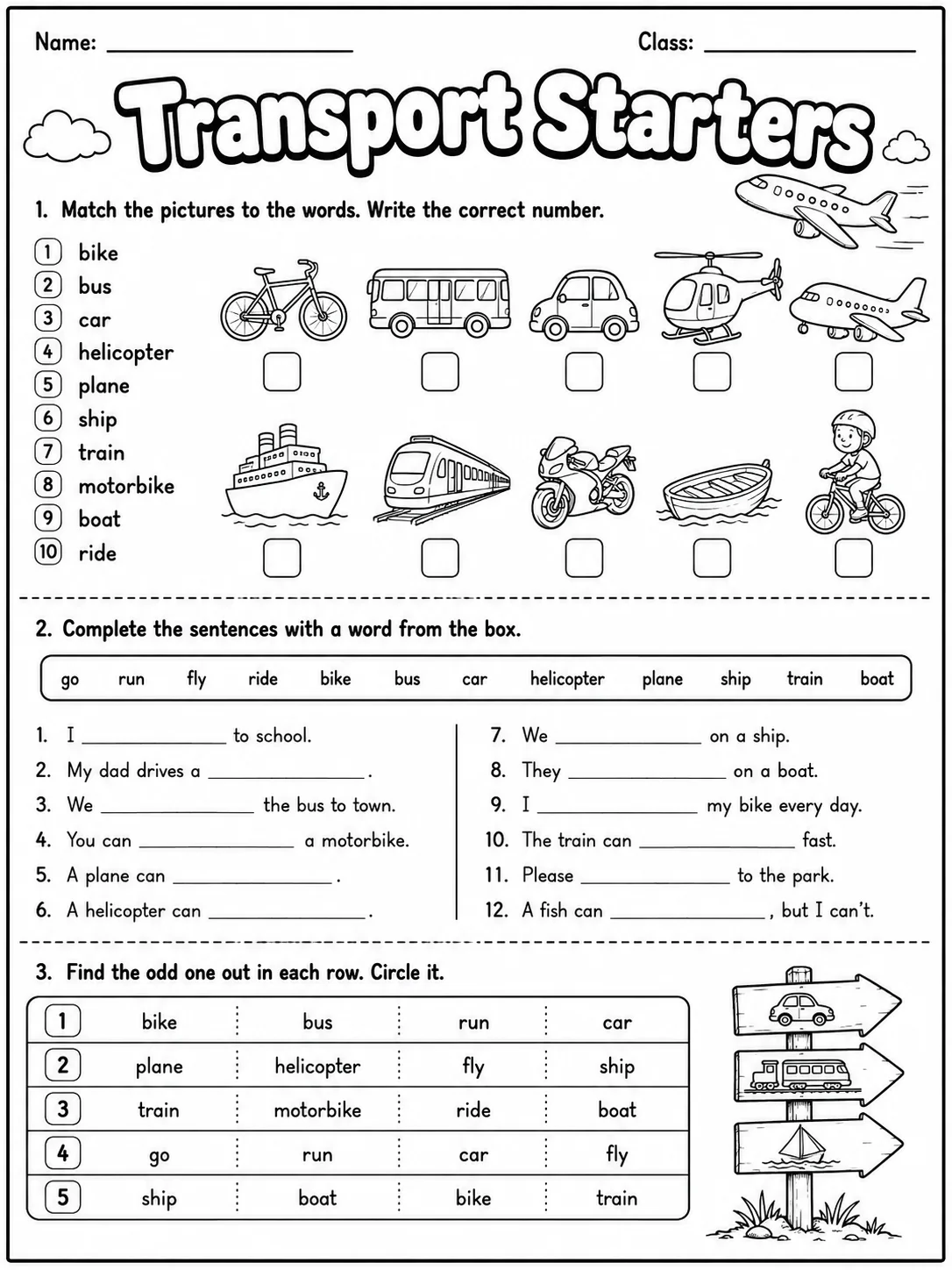 Transport Starters Vocabulary Worksheet Pack page 3 printable worksheet preview