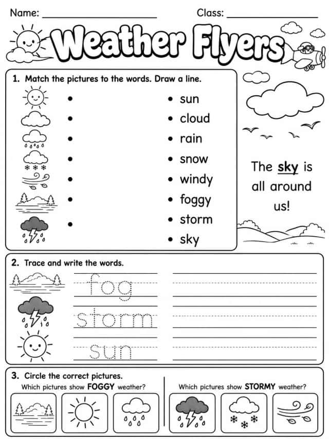 Weather Flyers Vocabulary Worksheet Pack