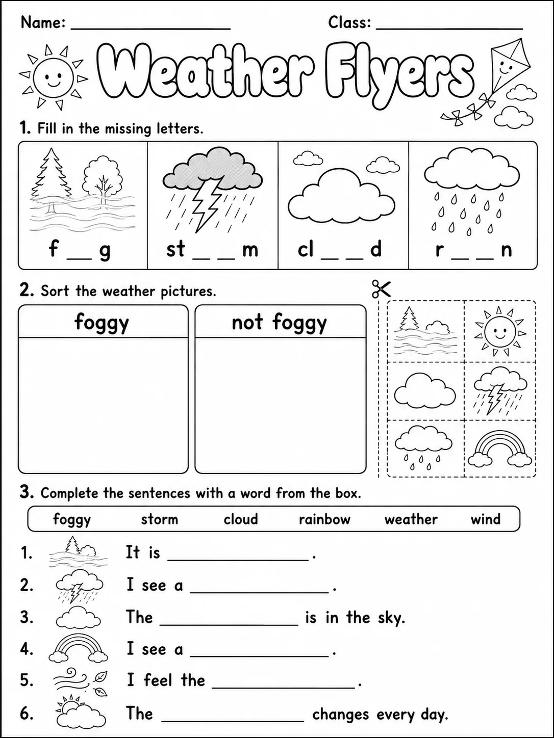 Weather Flyers Vocabulary Worksheet Pack page 2 printable worksheet preview