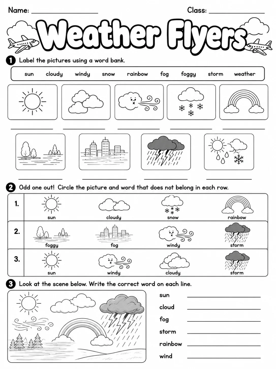 Weather Flyers Vocabulary Worksheet Pack page 3 printable worksheet preview