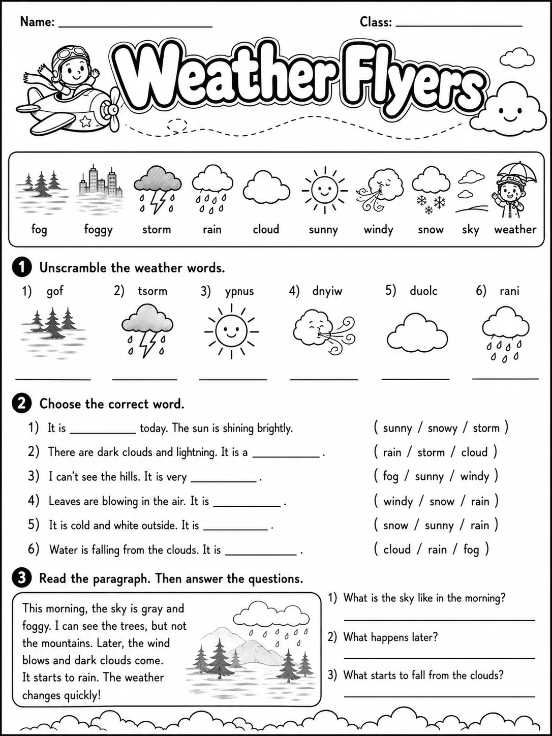 Weather Flyers Vocabulary Worksheet Pack page 4 printable worksheet preview